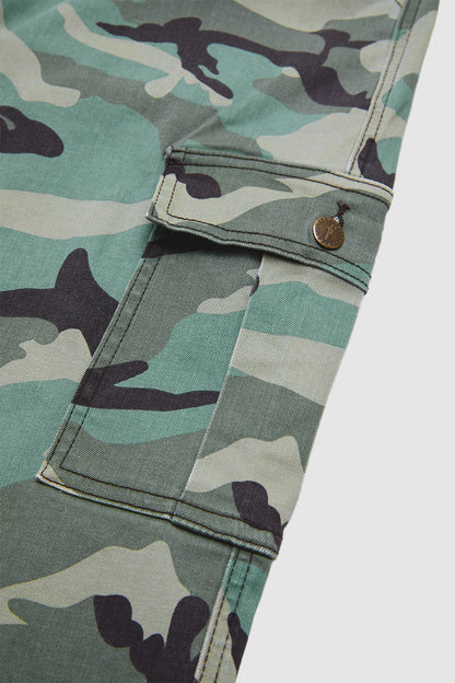 Camo Print Flap Pocket Mid Waist Straight Leg Cargo Pants
