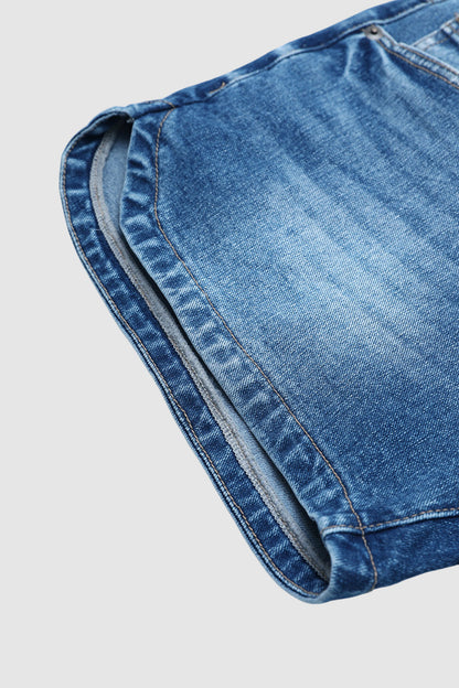 Wash Split Dual Button Mid Waist Denim Shorts