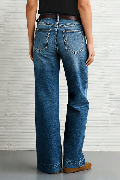 Wash Mid Waist Wide Leg Jeans Without Belt