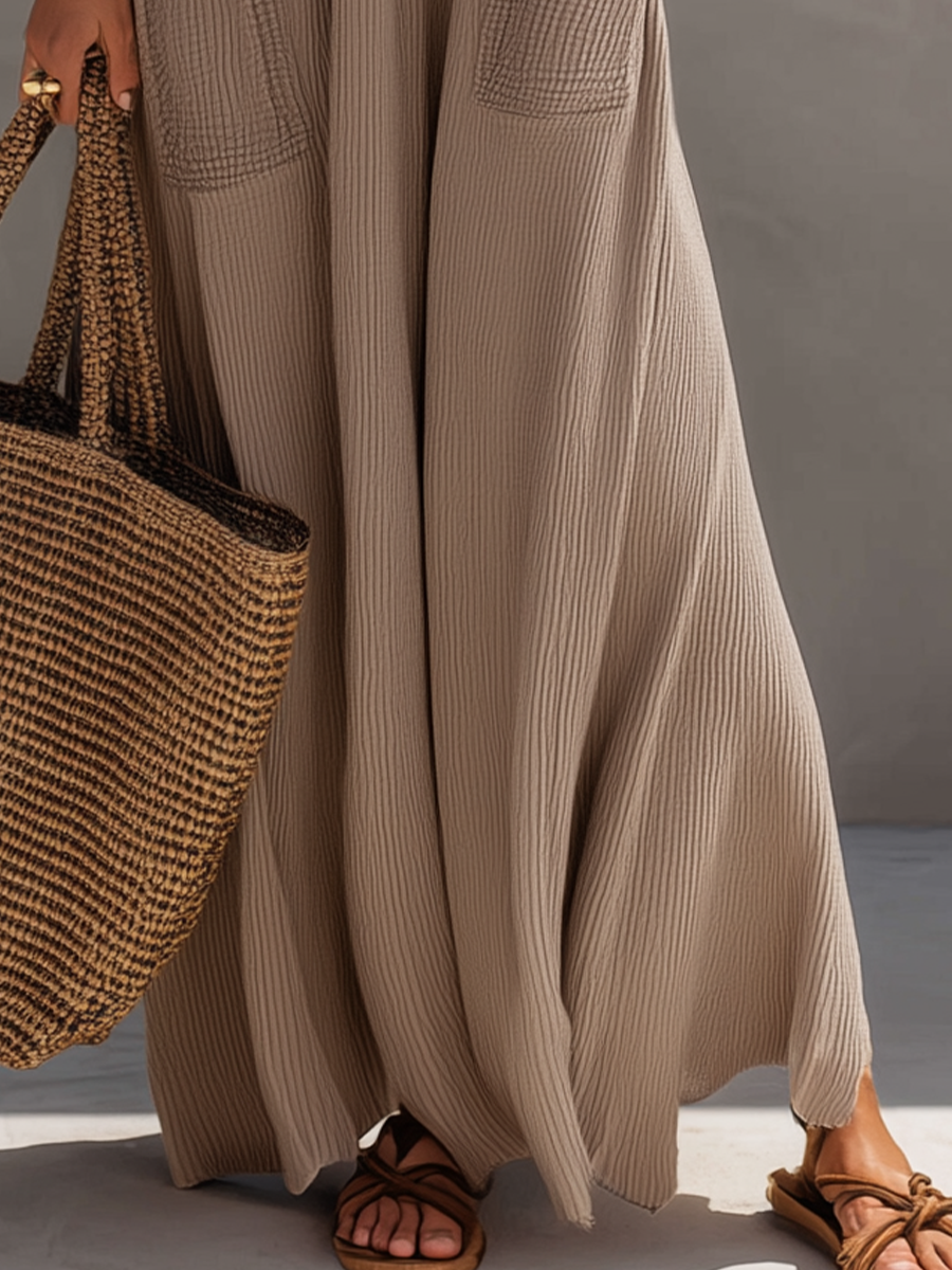 Robe longue sans manches col V minimaliste à poches