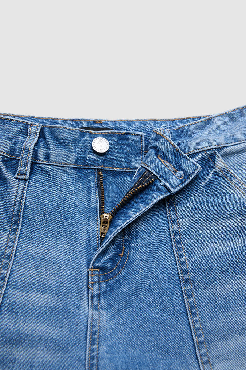 Raw Hem Ripped Mid Waist Straight Leg Crop Jeans