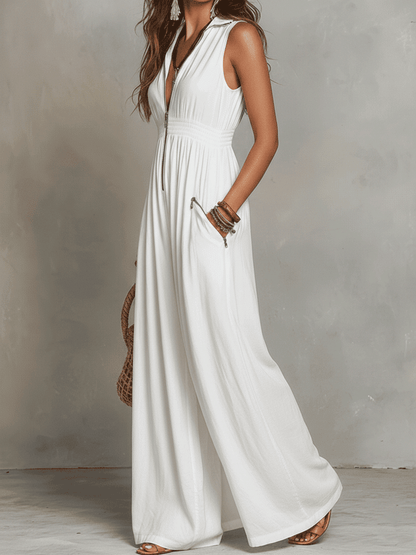 Robe longue bohème blanche zippée sur le devant