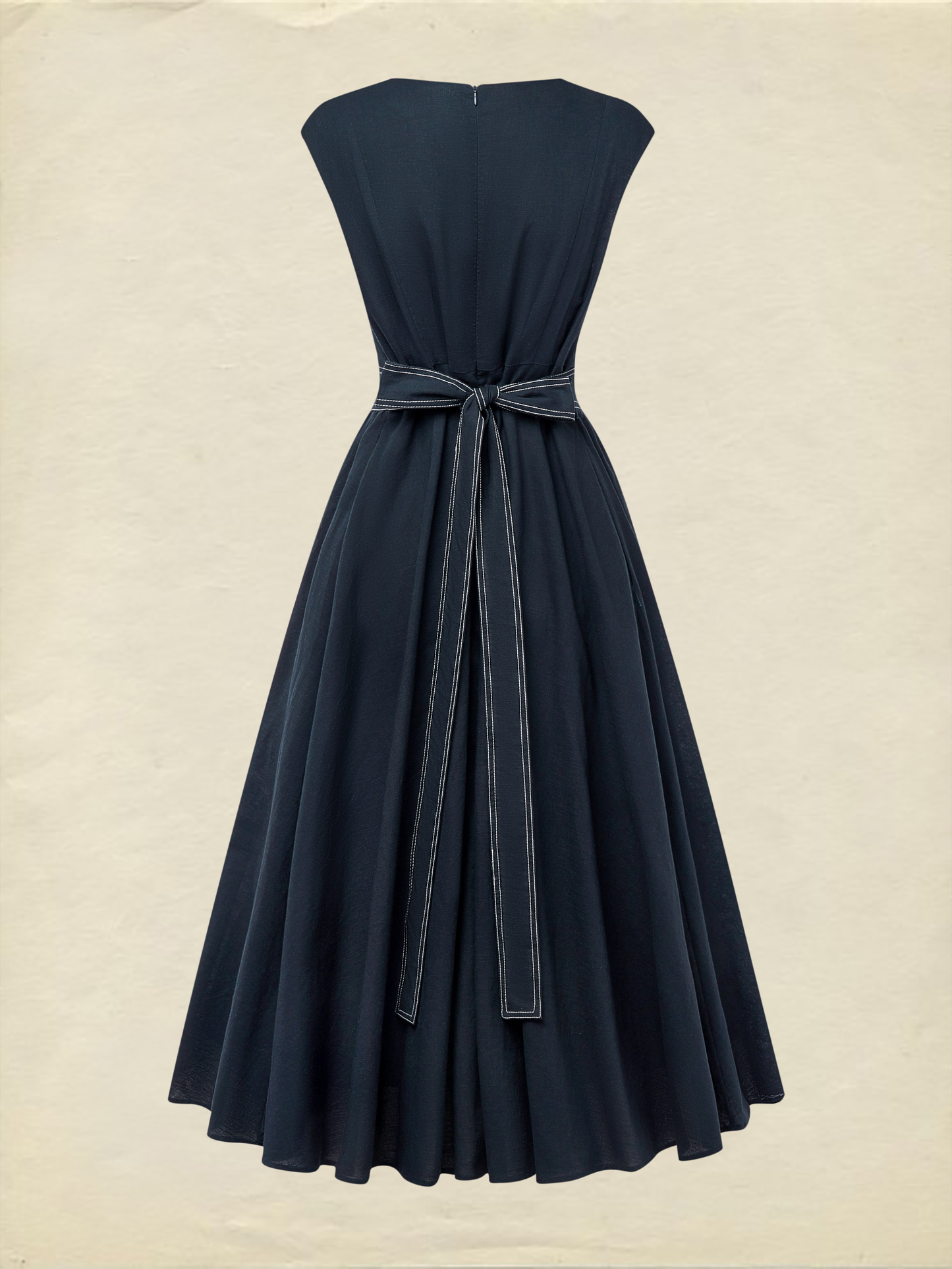 Robe longue en lin, manches courtes, col rond, unie, poches, style vintage français, bleue