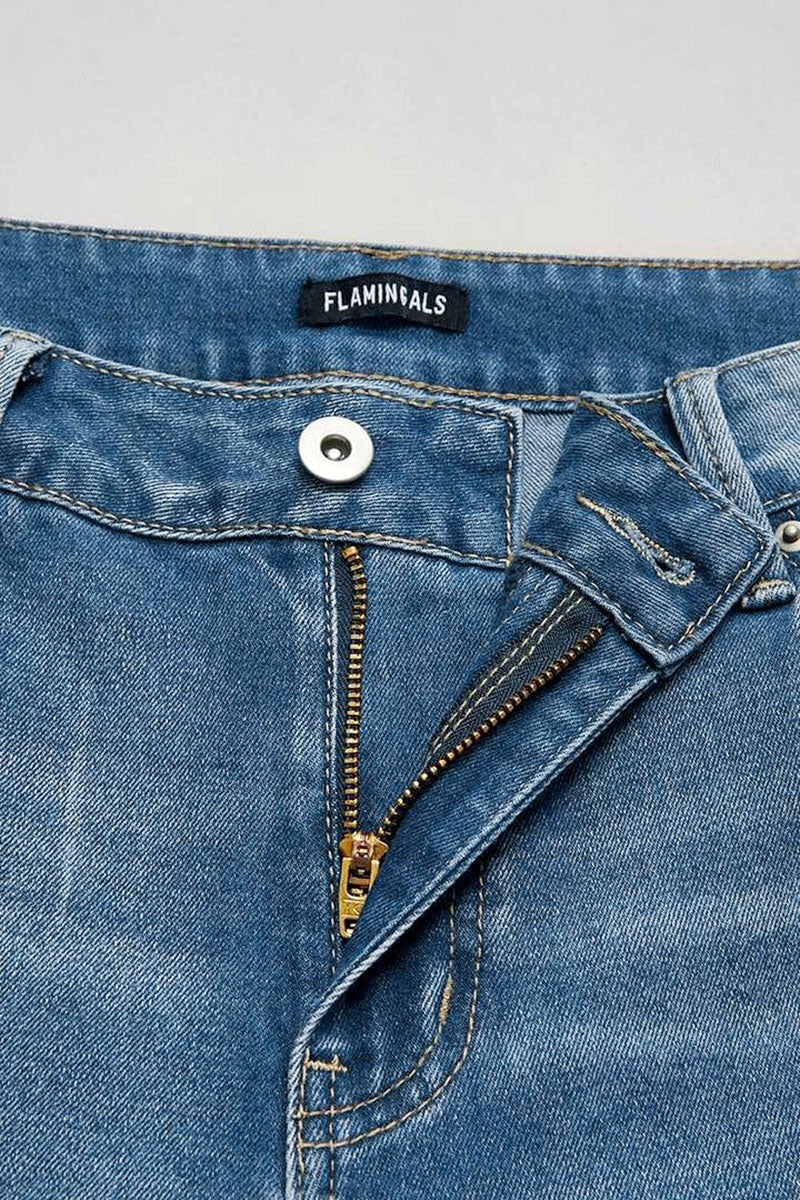 Wash Raw Hem Ripped Mid Rise Crop Straight Leg Jeans