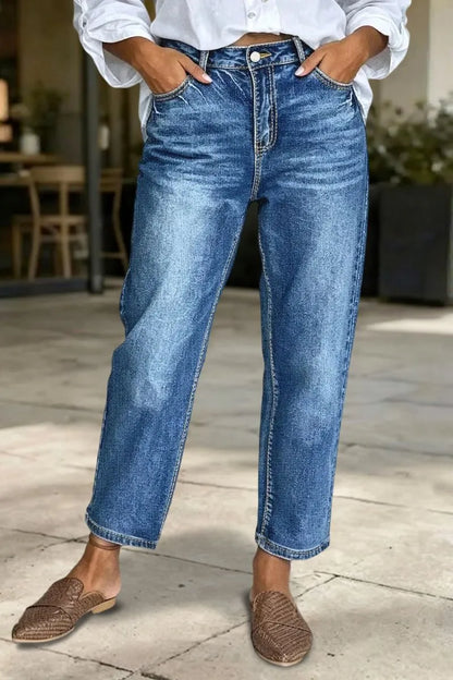 Wash Mid Waist Straight Leg Crop Jeans
