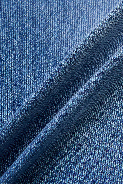 Wash Flap Decor Stitch Detail Mid Waist Denim Bermuda Shorts Without Belt