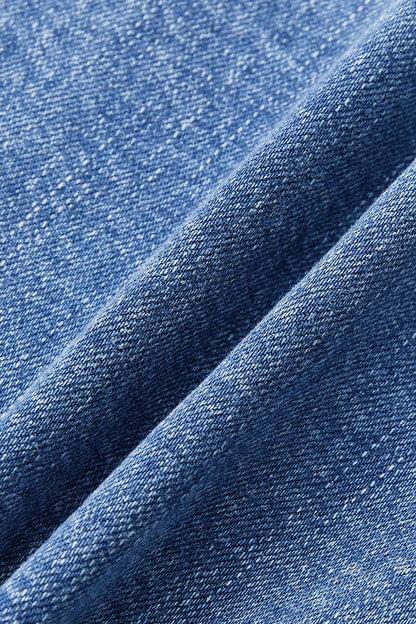 Patched Stitch Detail Barrel Leg Denim Overalls