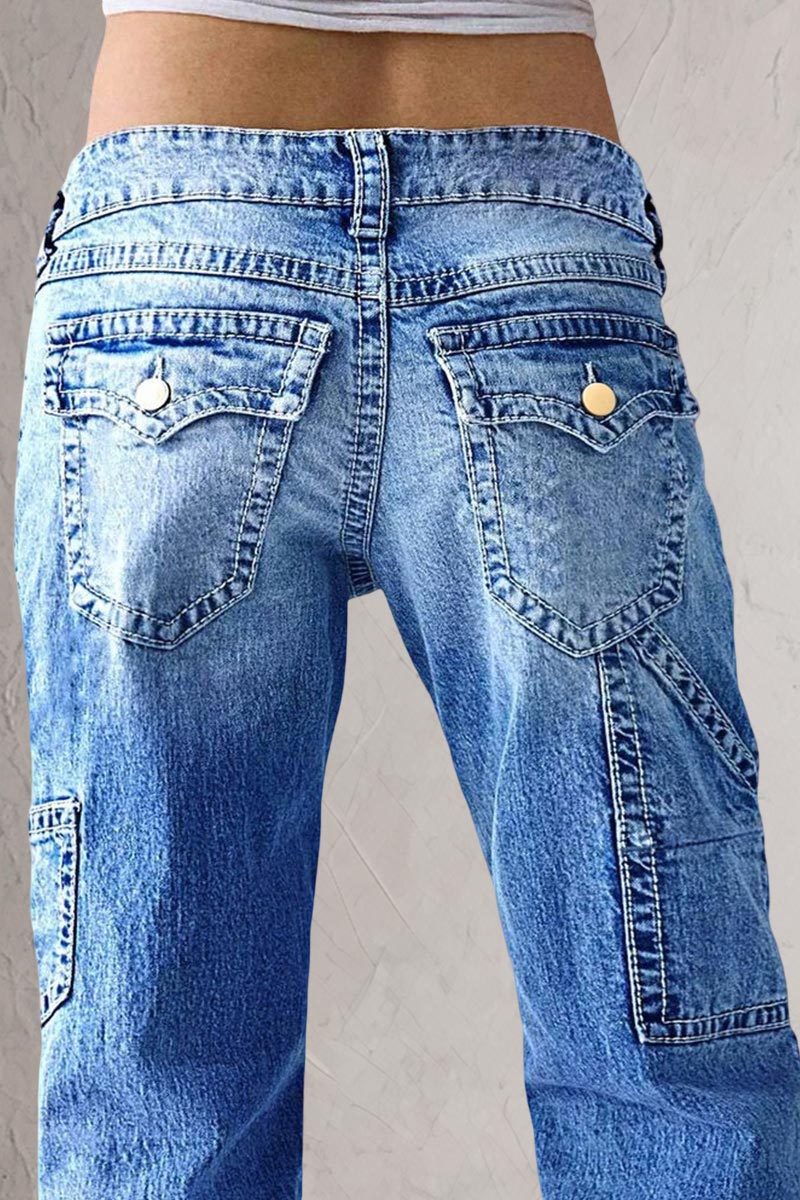Wash Multi Pocket Mid Rise Straight Leg Jeans
