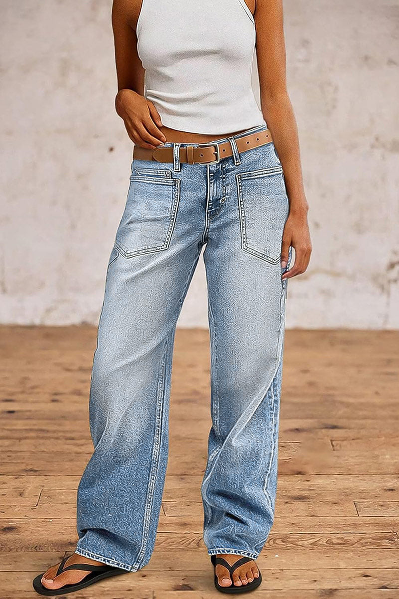 Wash Mid Waist Straight Leg Jeans Without Belt