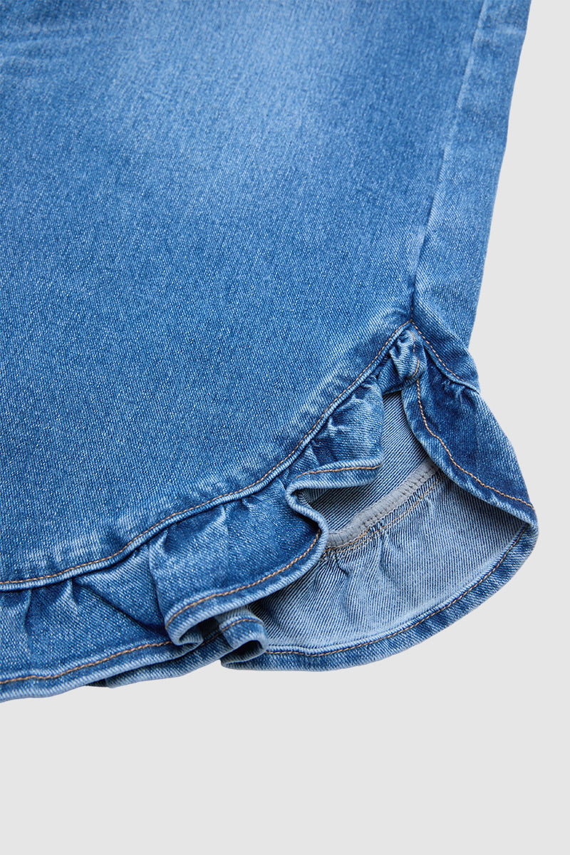 Wash Ripped Ruffle Hem High Rise Wide Leg Jeans