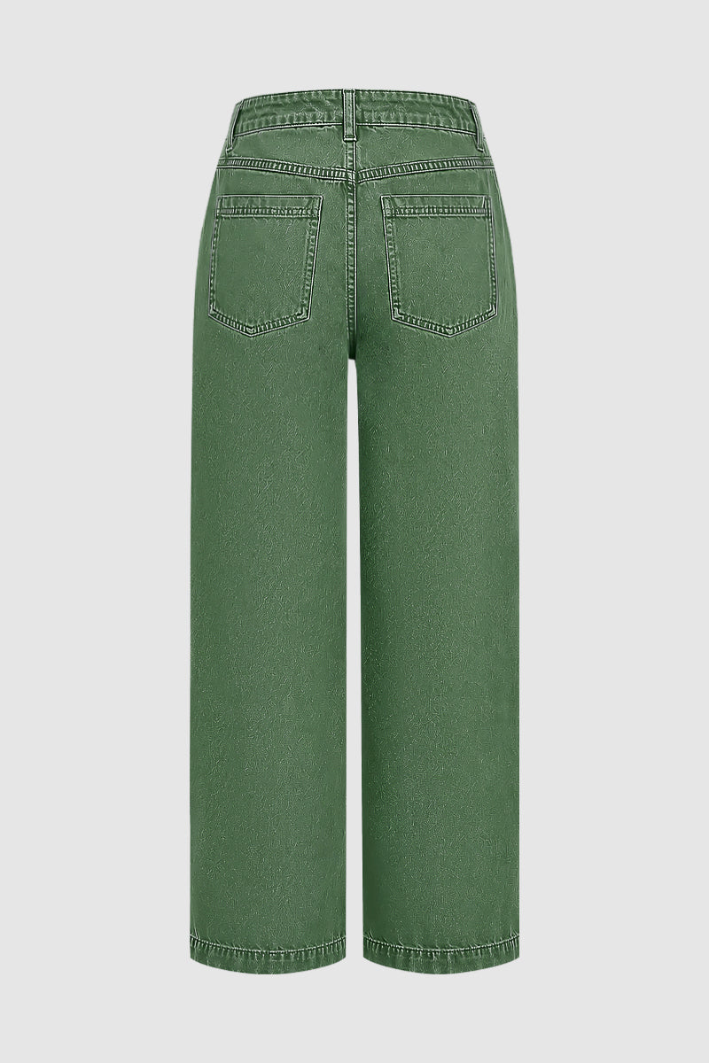 Solid Flap Pocket Mid Rise Wide Leg Cargo Pants Without Belt