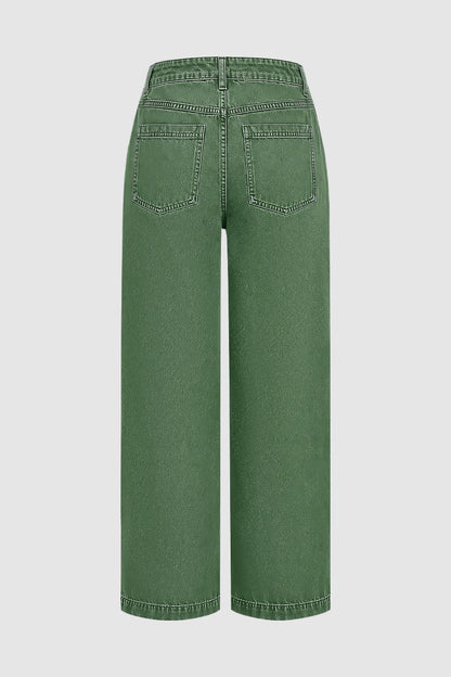 Solid Flap Pocket Mid Rise Wide Leg Cargo Pants Without Belt