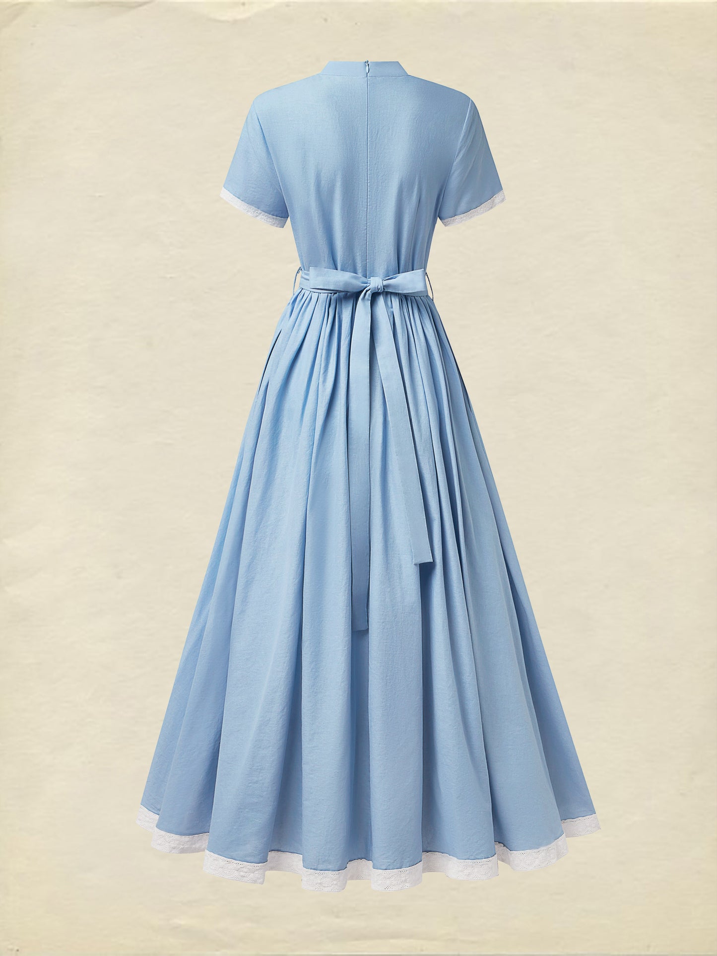 Robe longue en lin, manches courtes, col officier, unie, vintage, bleue