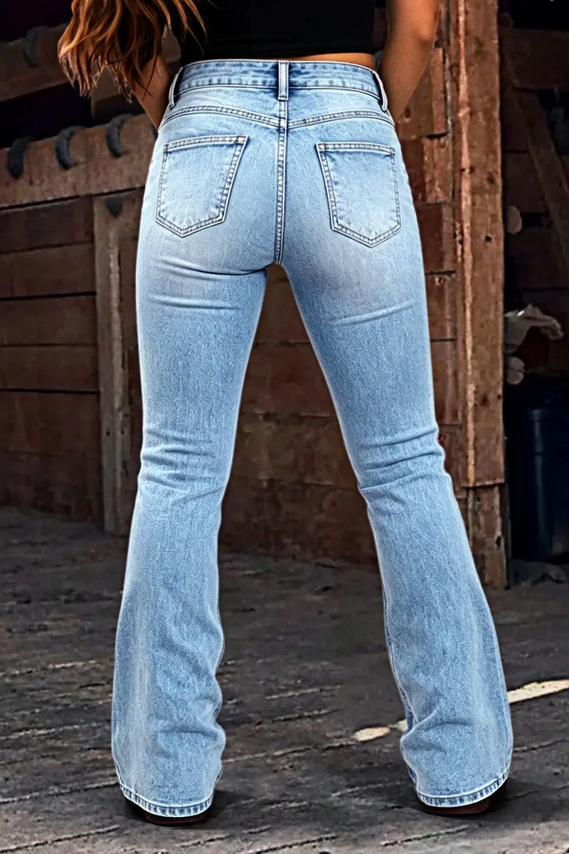 Wash Baroque Embroidery Side Mid Waist Bootcut Jeans