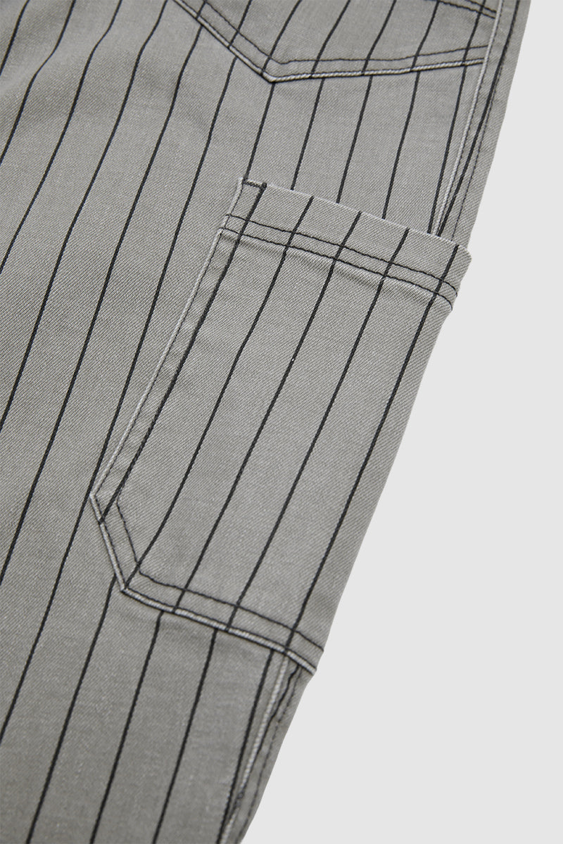 Pinstriped Drawstring Side Pocket High Waist Straight Leg Cropped Pants