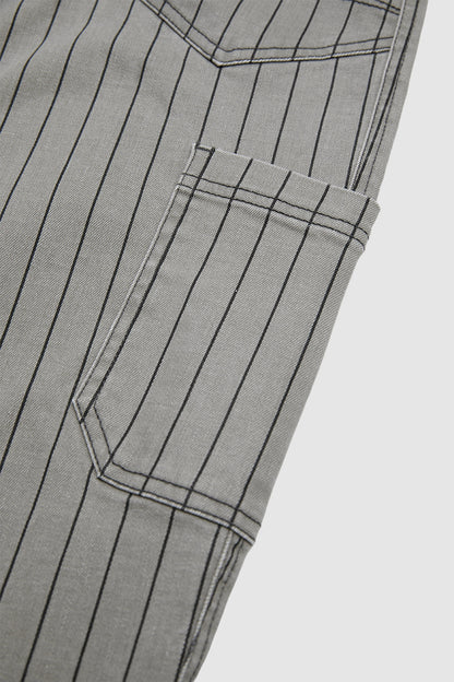 Pinstriped Drawstring Side Pocket High Waist Straight Leg Cropped Pants