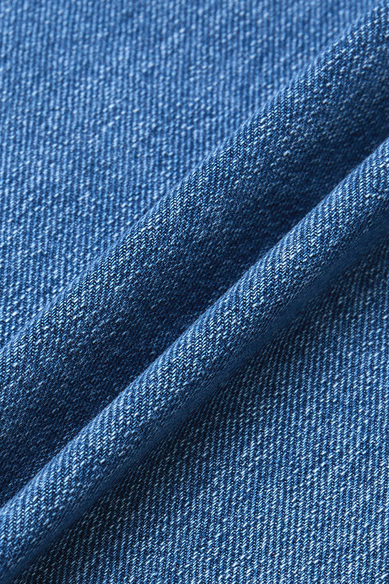 Stitch Detail Button Tab Wide Leg Mid Waist Jeans