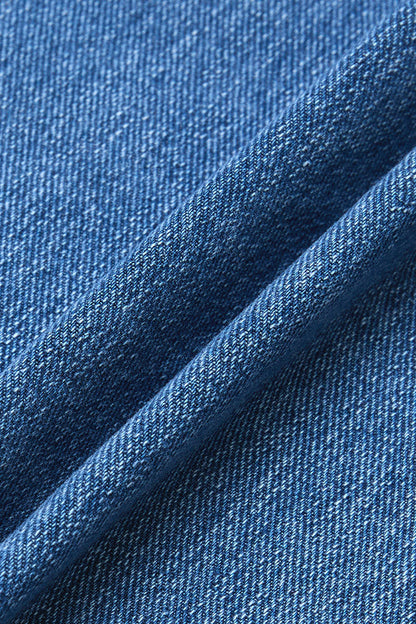 Stitch Detail Button Tab Wide Leg Mid Waist Jeans