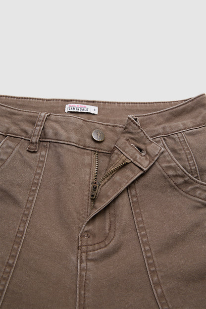 Flap Pocket Stitch Detail Mid Waist Flared Pants Without Belt