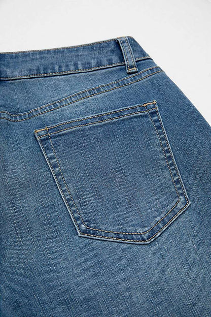 Wash Mid Waist Wide Leg Jeans Without Belt