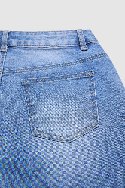 Wash Side Split Hem Detail Mid Waist Wide Leg Cropped Jeans Without Belt