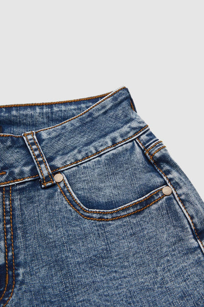 Double Button Stitch Detail High Waist Bootcut Jeans