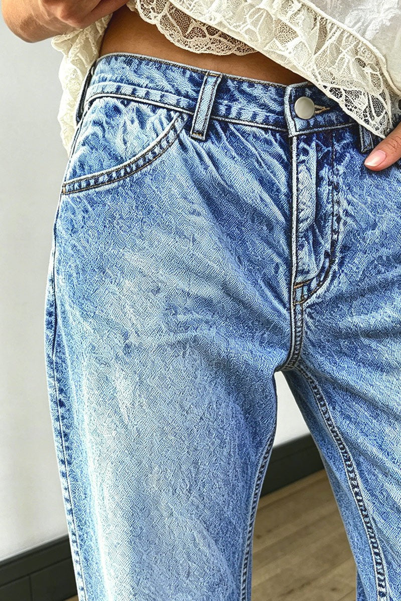 Wash Stitch Detail Mid Waist Tapered Crop Jeans