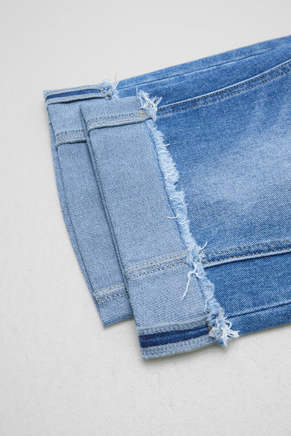 Seam Front Raw Hem High Rise Denim Bermuda Shorts Without Belt