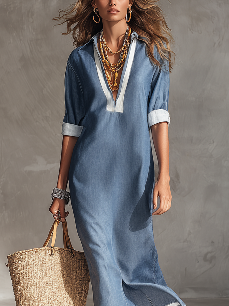 Robe Chemise Bleue Décontractée et Minimaliste