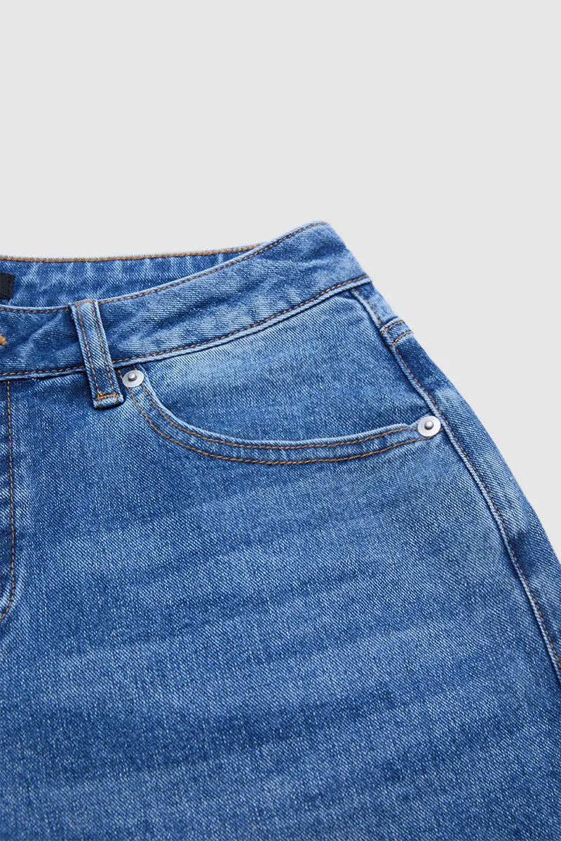 Wash Buckle Hem Mid Rise Wide Leg Crop Jeans