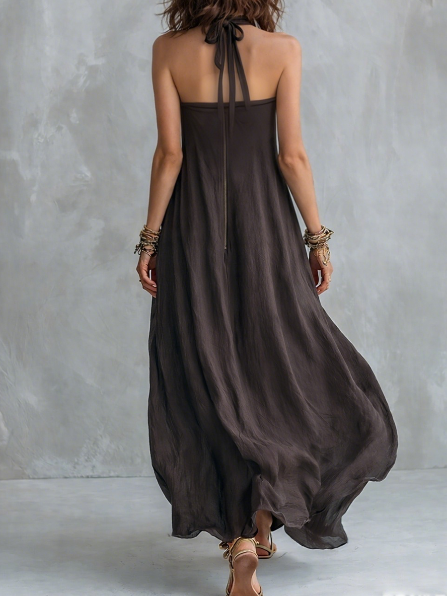 Robe longue bohème ample gris anthracite à épaules dénudées