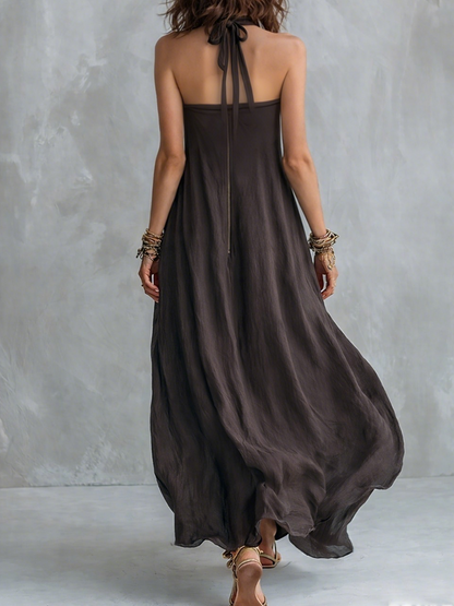 Robe longue bohème ample gris anthracite à épaules dénudées