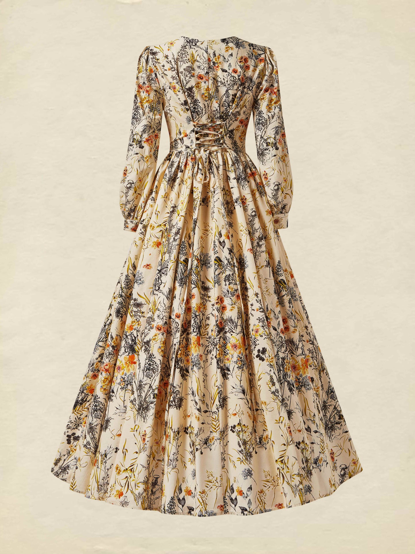 Robe longue en lin, manches longues, col en V, motif floral, abricot, quotidienne