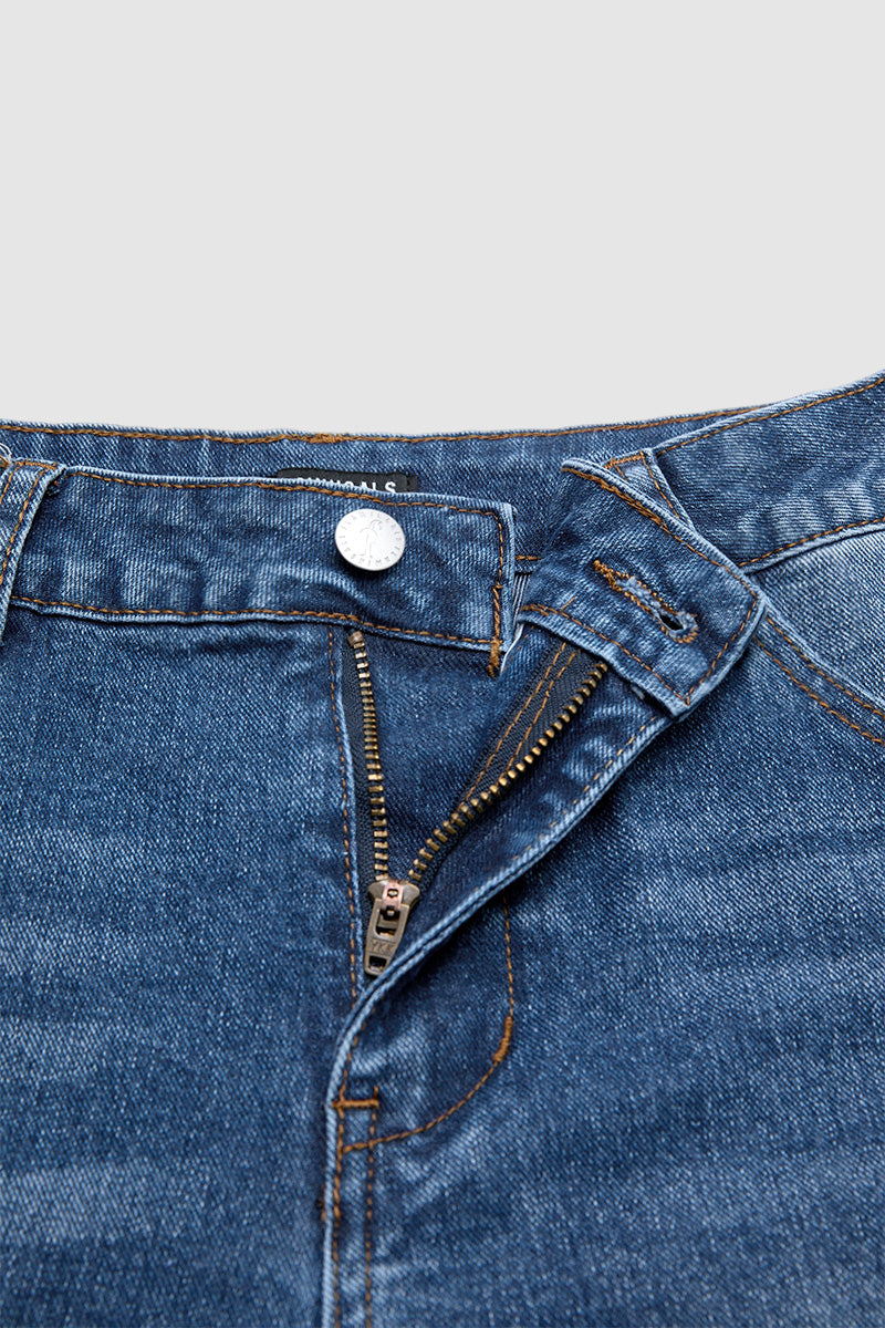 Wash Mid Rise Mid Thigh Denim Shorts Without Belt