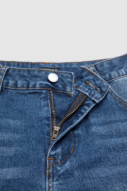 Wash Mid Rise Mid Thigh Denim Shorts Without Belt