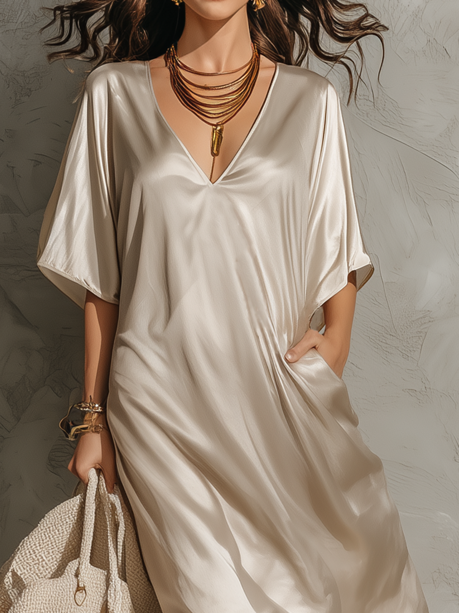 Robe longue ample kaftan de luxe à col en V