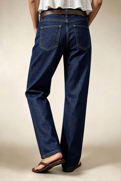 Wash Studded Mid Waist Straight Leg Jeans Without Belt