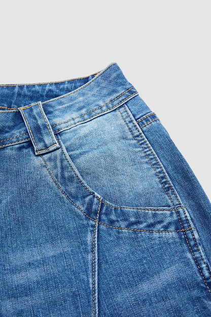 Wash Seam Detail Mid Rise Straight Leg Crop Jeans