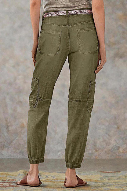 Multi Pocket Button Fly Mid Rise Straight Leg Crop Jeans Without Belt