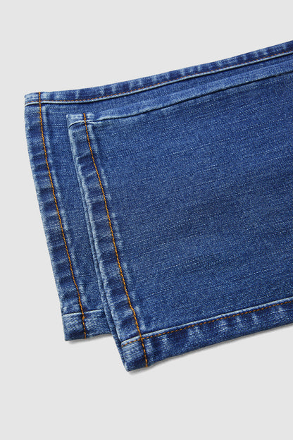 Wash Stitch Detail Button Up High Rise Bootcut Jeans