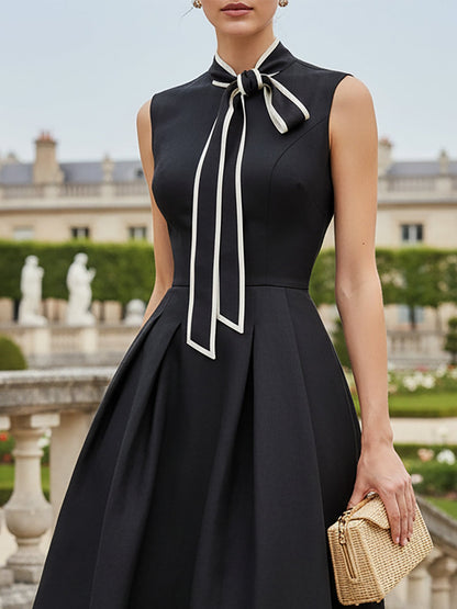 Robe midi en coton, sans manches, unie, esprit vintage français, noire