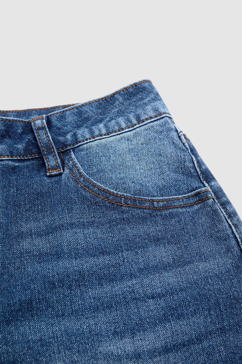 Wash Mid Rise Mid Thigh Denim Shorts Without Belt