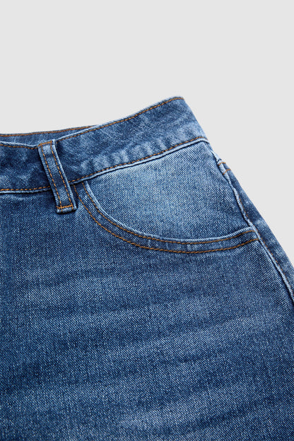 Wash Mid Rise Mid Thigh Denim Shorts Without Belt