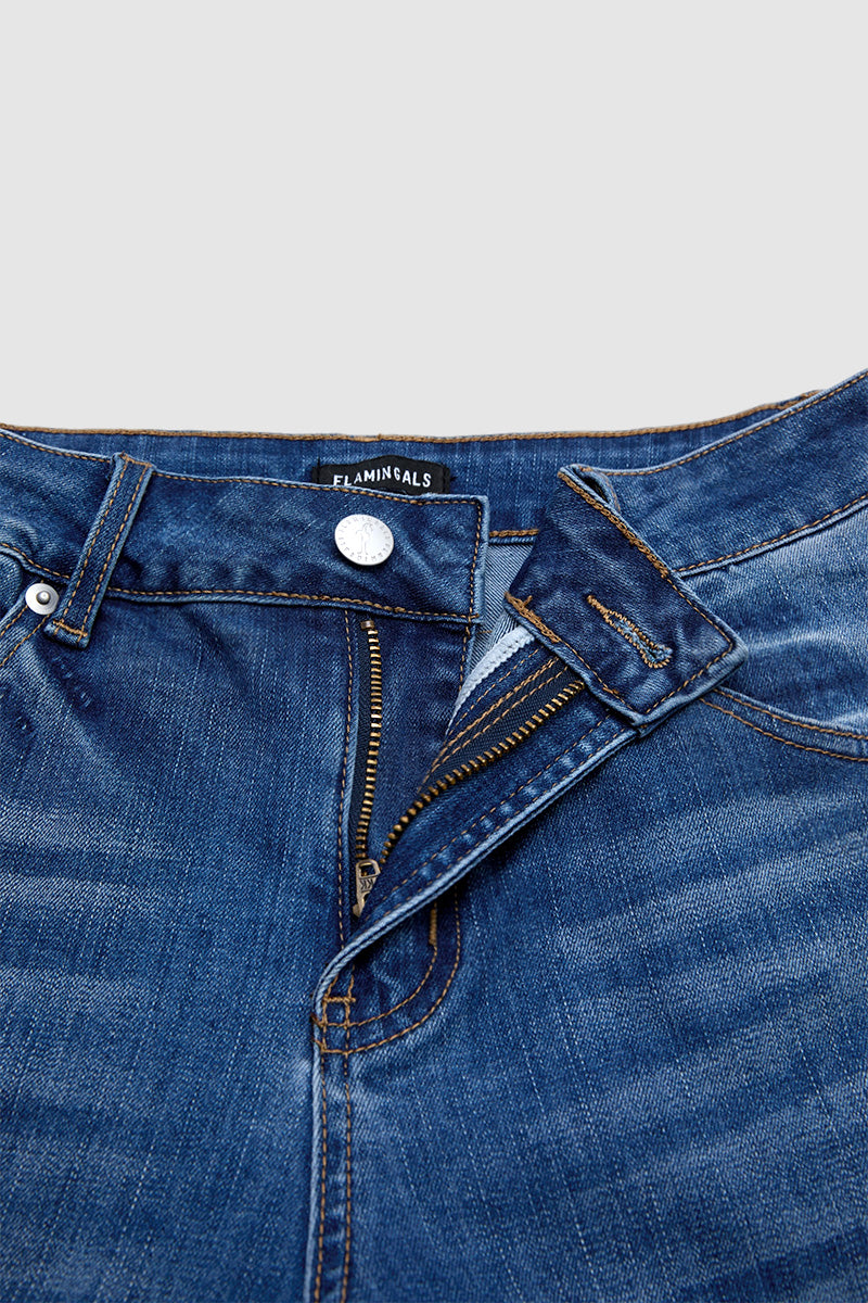 Raw Hem Ripped Mid Waist Straight Leg Crop Jeans