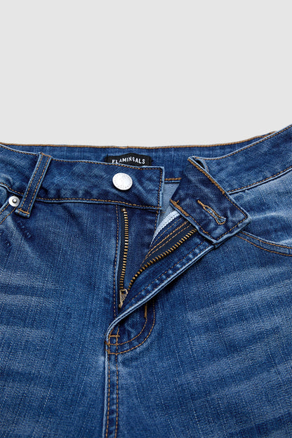 Raw Hem Ripped Mid Waist Straight Leg Crop Jeans