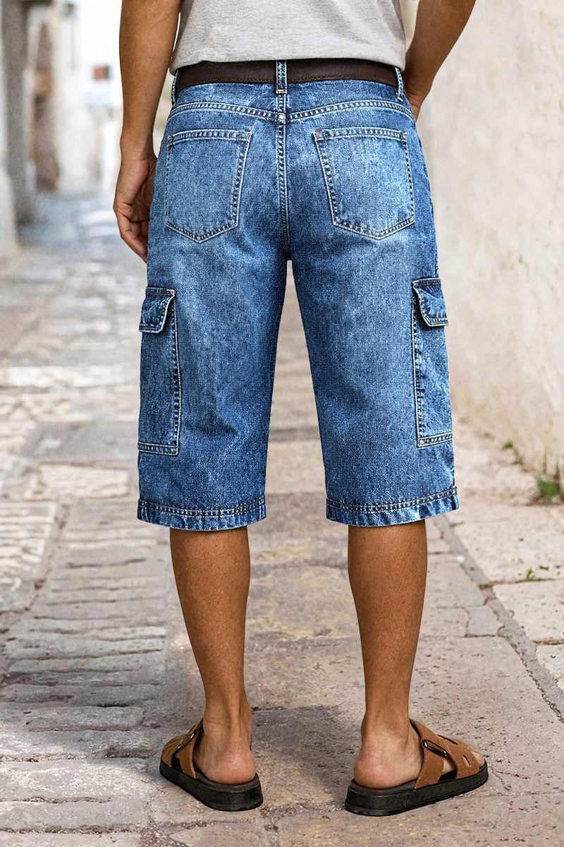 Wash Flap Pocket High Waist Straight Leg Capri Jeans Without Belt
