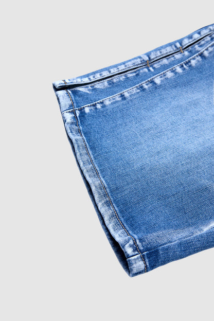 Wash Split Hollow Out Mid Waist Denim Bermuda Shorts