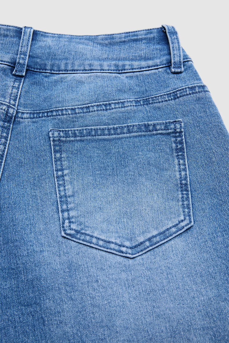 Wash Patch Pocket Drawstring Hem Mid Rise Cropped Wide Leg Jeans