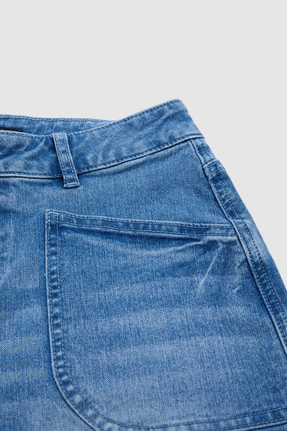 Raw Hem Mid Waist Denim Bermuda Shorts Without Belt