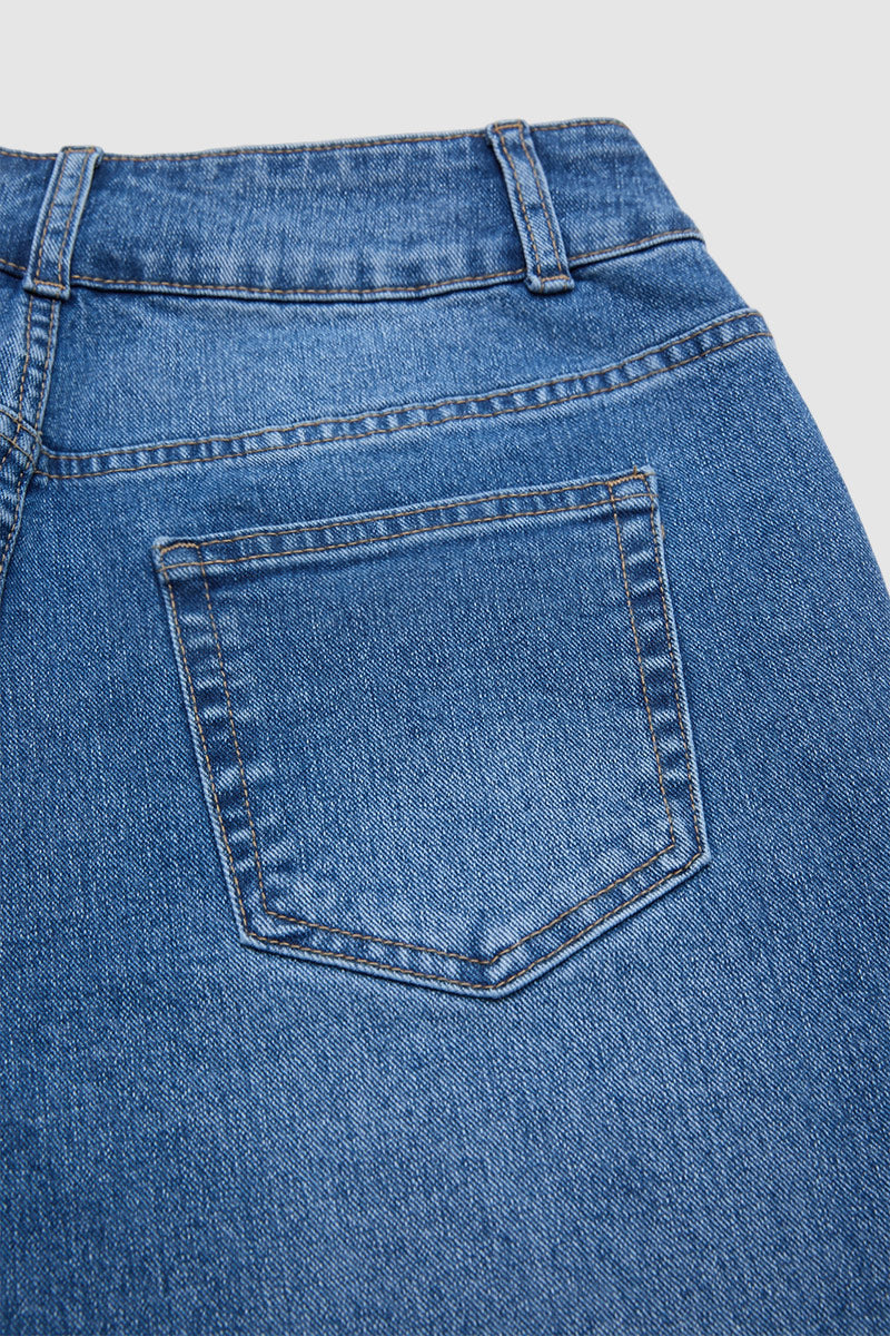 Raw Hem Stitch Detail Mid Waist Straight Leg Crop Jeans
